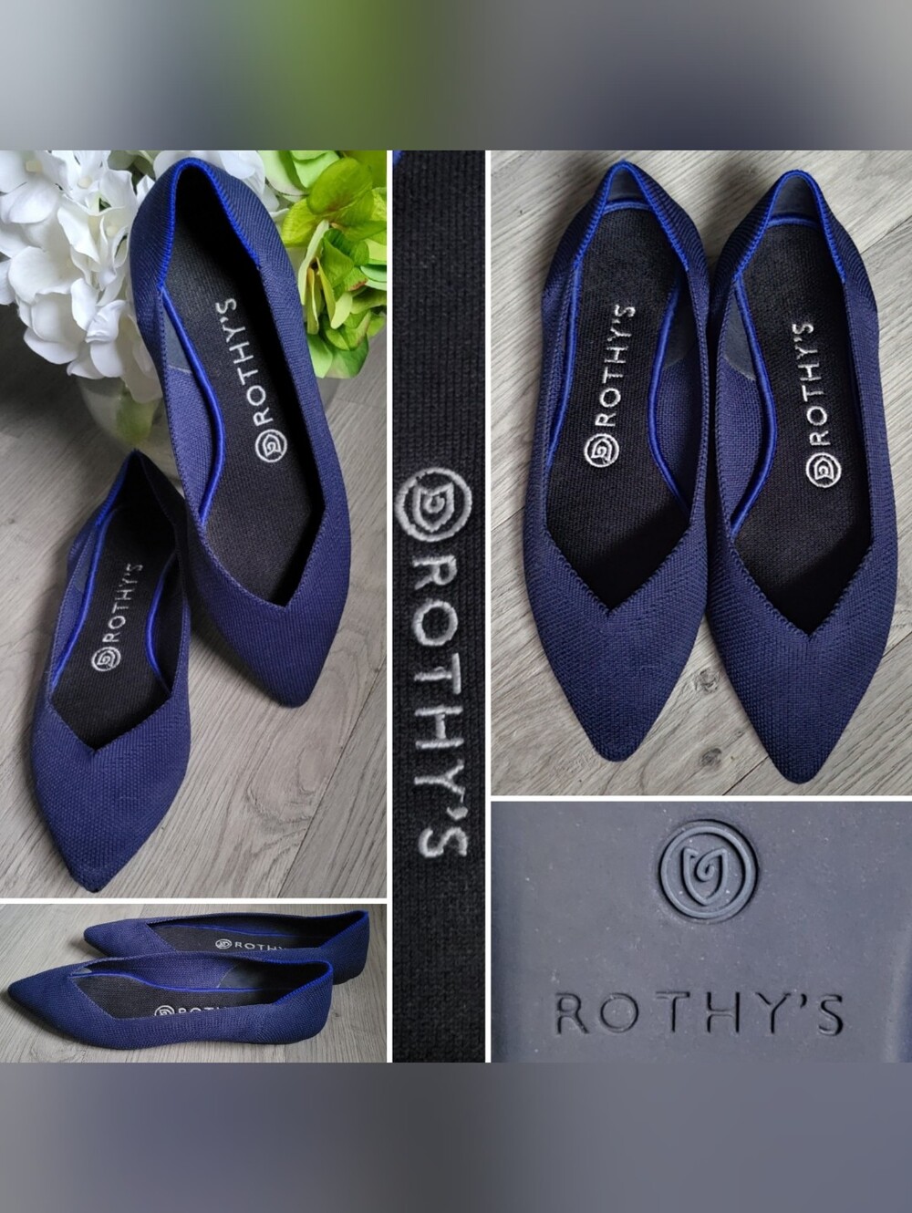 Rothy's The Point Navy Blue Flats, Women's US 7 EU 37.5